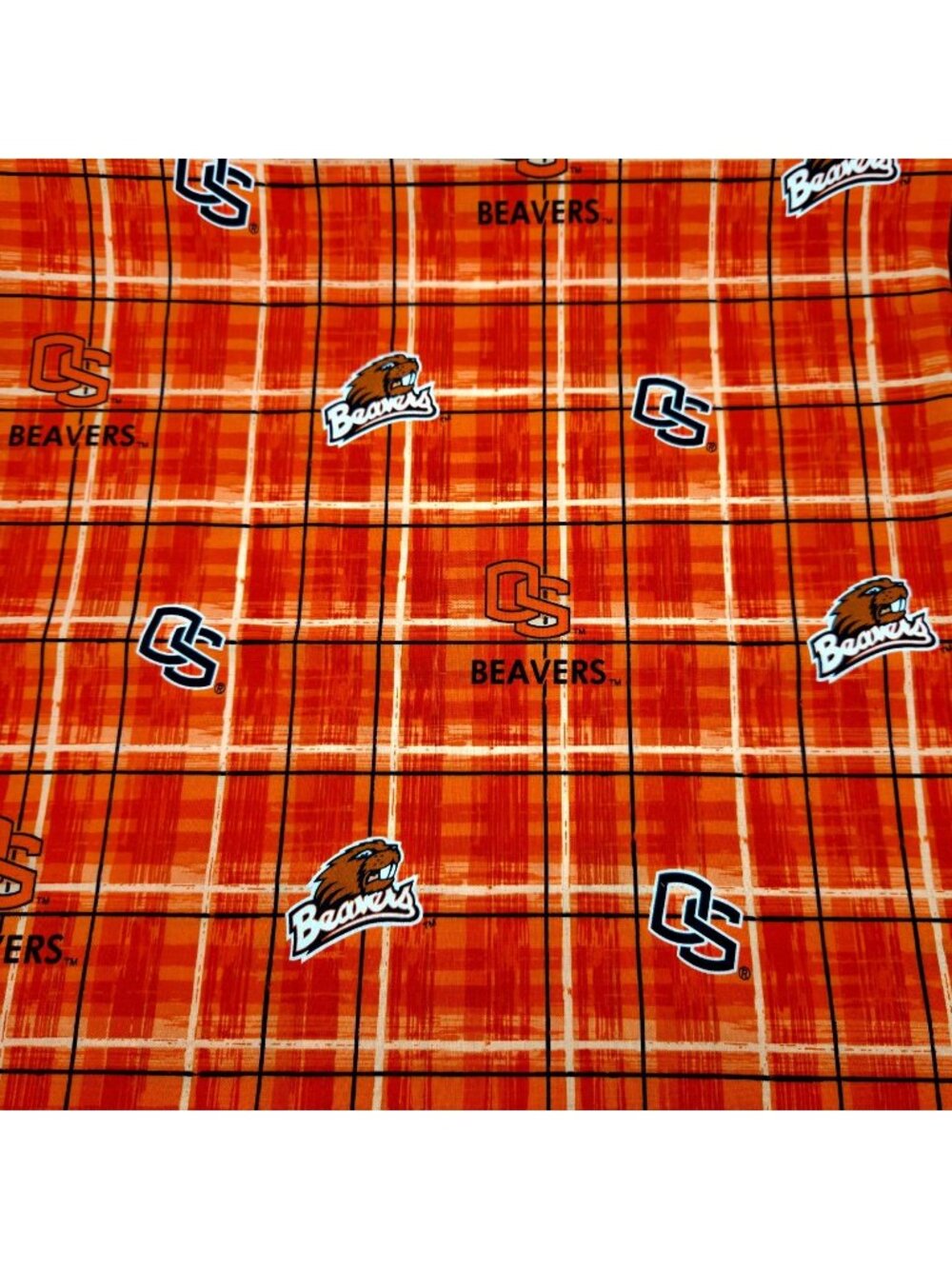 Oregon State Beavers Plaid Cotton Fabric 1 Yard OSU Orange Black Check